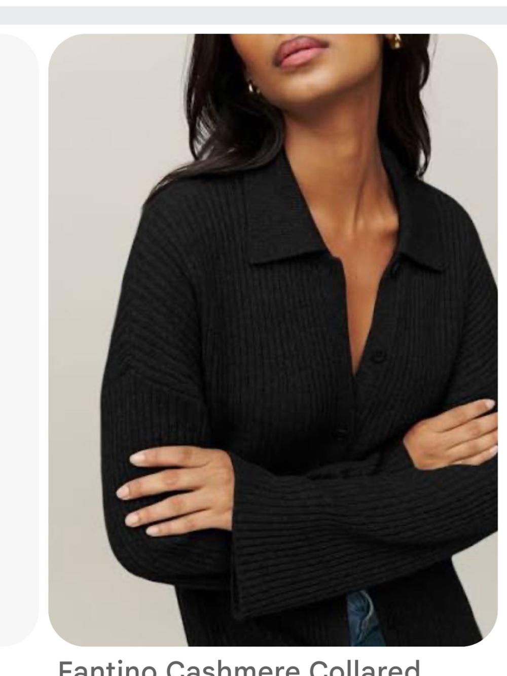 Reformation fantino Black Ribbed cashmere Collared Button-Up Sweater